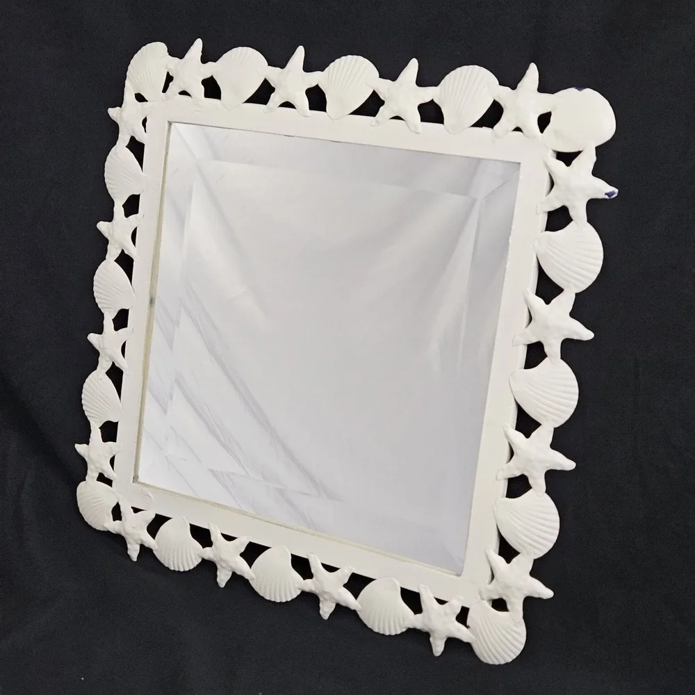 Vintage Seashell Beveled Mirror Starfish Metal Frame Palm Beach Nautical Coastal